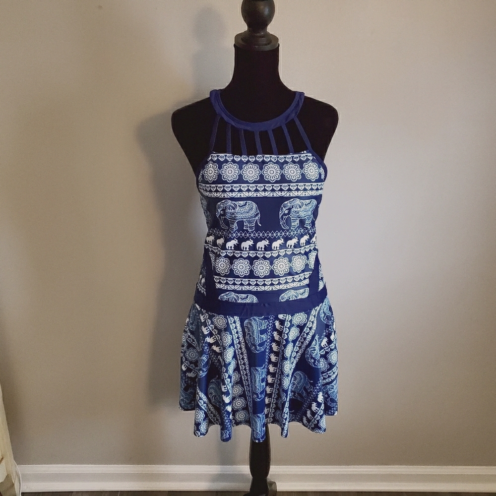 Swim Dress - Blue Elephants